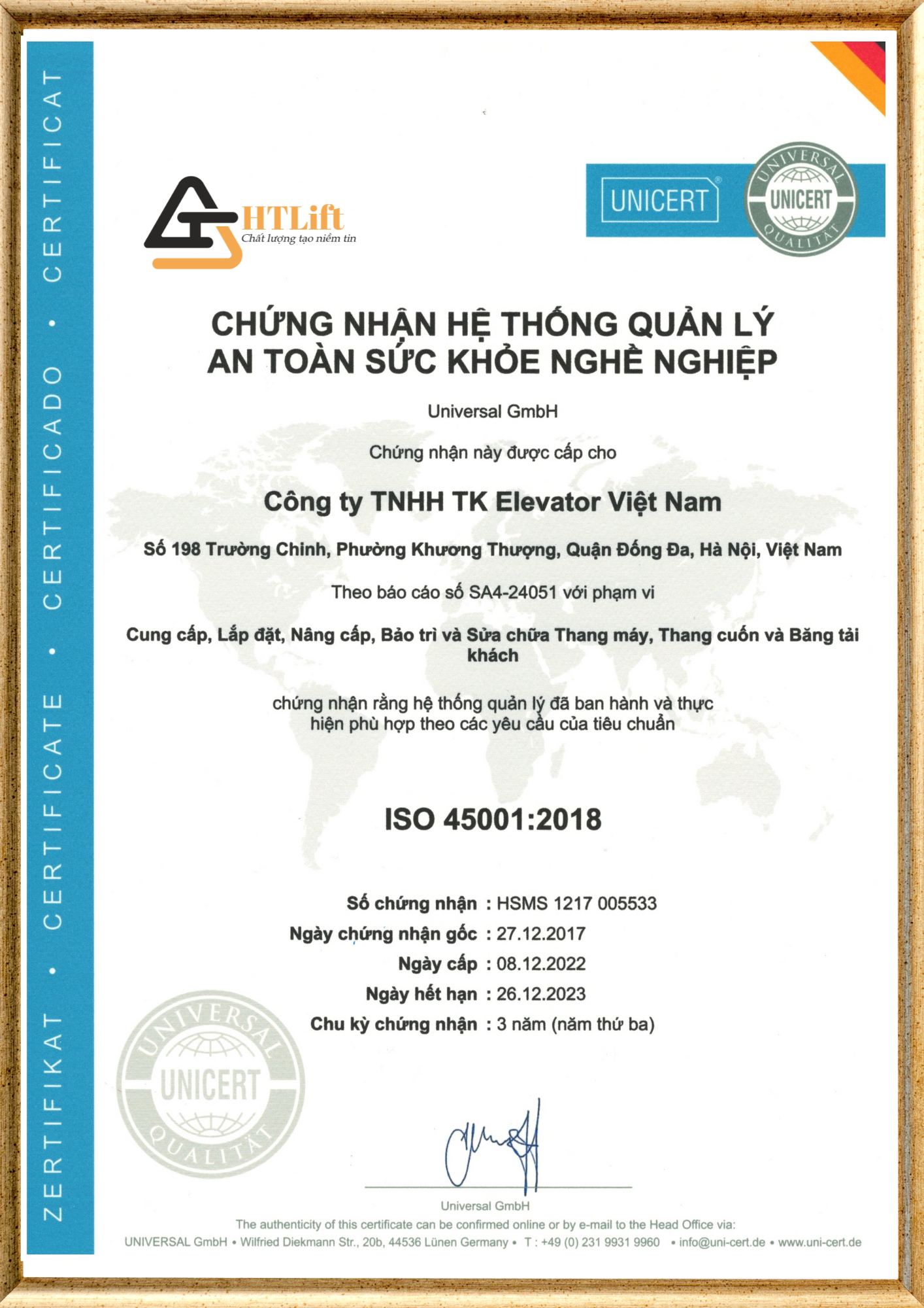 Chứng nhận hệ thống Quản lý - An toàn sức khỏe nghề nghiệp